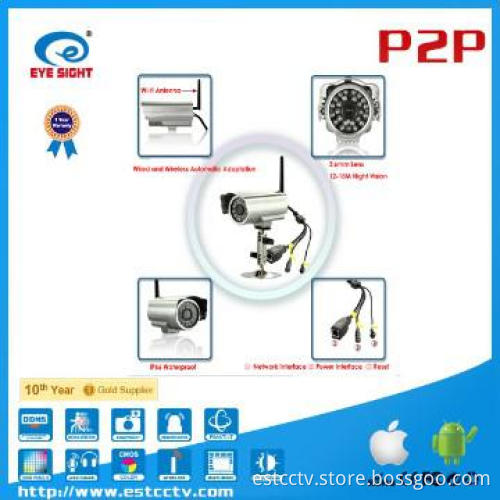 Bullet IP Camera, Wireless P2P Waterproof Infrared for Outdoor Use